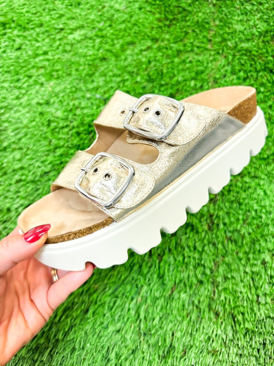 Corky's Gold Crinkle Metallic Rumor Has It Sandals