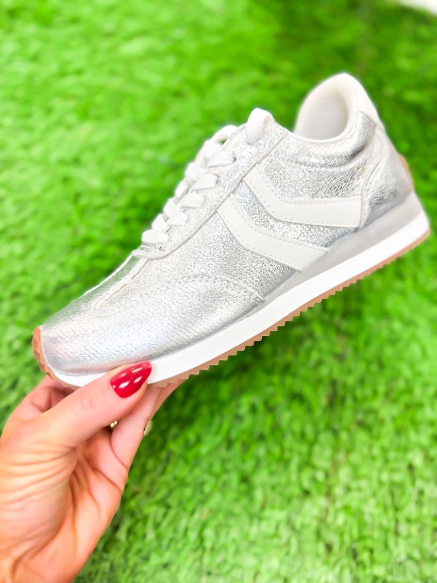 Corky's Silver Crinkle Metallic Kickoff Sneakers